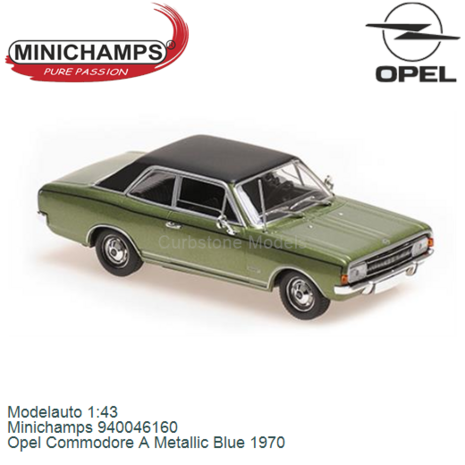 Modelauto 1:43 | Minichamps 940046160 | Opel Commodore A Metallic Blue 1970