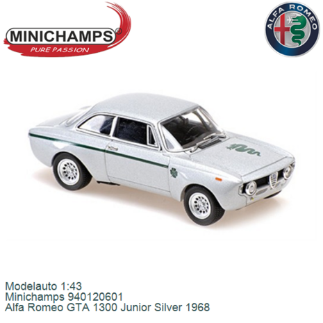 Modelauto 1:43 | Minichamps 940120601 | Alfa Romeo GTA 1300 Junior Silver 1968