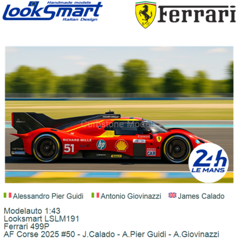 Modelauto 1:43 | Looksmart LSLM191 | Ferrari 499P | AF Corse 2025 #50 - J.Calado - A.Pier Guidi - A.Giovinazzi