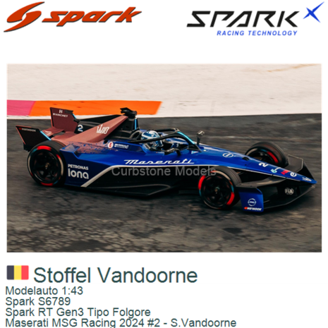 Modelauto 1:43 | Spark S6789 | Spark RT Gen3 Tipo Folgore | Maserati MSG Racing 2024 #2 - S.Vandoorne