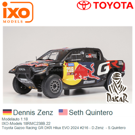 Modelauto 1:18 | IXO-Models 18RMC238B.22 | Toyota Gazoo Racing GR DKR Hilux EVO 2024 #216 - D.Zenz  - S.Quintero