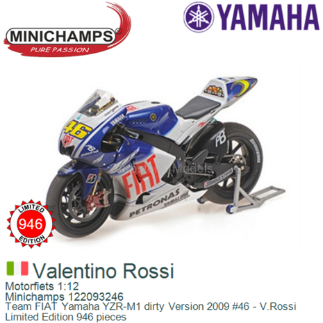 Motorfiets 1:12 | Minichamps 122093246 | Team FIAT Yamaha YZR-M1 dirty Version 2009 #46 - V.Rossi