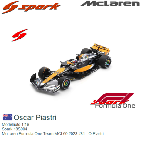Modelauto 1:18 | Spark 18S904 | McLaren Formula One Team MCL60 2023 #81 - O.Piastri