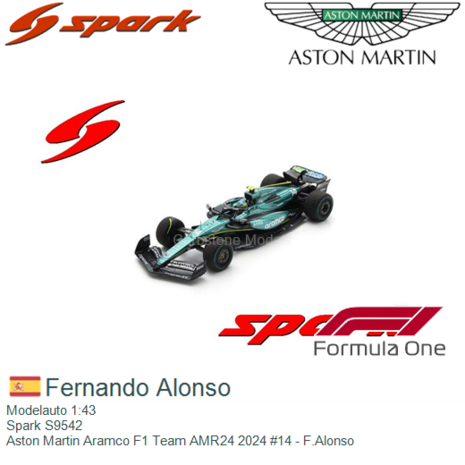 Modelauto 1:43 | Spark S9542 | Aston Martin Aramco F1 Team AMR24 2024 #14 - F.Alonso