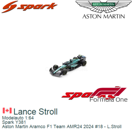 Modelauto 1:64 | Spark Y381 | Aston Martin Aramco F1 Team AMR24 2024 #18 - L.Stroll