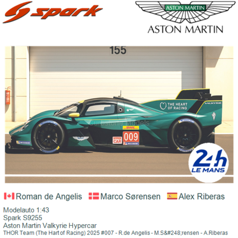 Modelauto 1:43 | Spark S9255 | Aston Martin Valkyrie Hypercar | THOR Team (The Hart of Racing) 2025 #007 - R.de Angelis - M.S&a