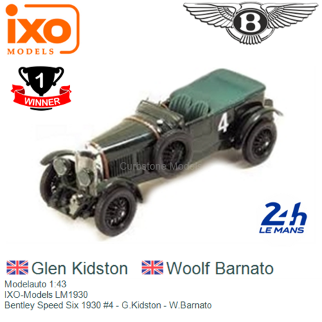 Modelauto 1:43 | IXO-Models LM1930 | Bentley Speed Six 1930 #4 - G.Kidston - W.Barnato