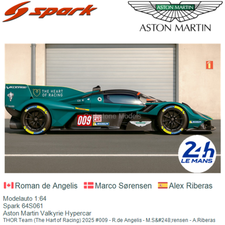 Modelauto 1:64 | Spark 64S061 | Aston Martin Valkyrie Hypercar | THOR Team (The Hart of Racing) 2025 #009 - R.de Angelis - M.S&