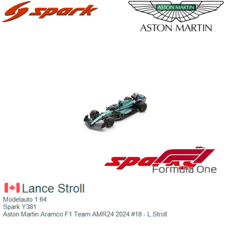 Modelauto 1:64 | Spark Y381 | Aston Martin Aramco F1 Team AMR24 2024 #18 - L.Stroll