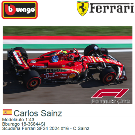 Modelauto 1:43 | Bburago 18-36844SI | Scuderia Ferrari SF24 2024 #16 - C.Sainz