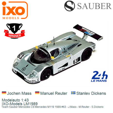 Modelauto 1:43 | IXO-Models LM1989 | Team Sauber Mercedes C9 Mercedes M119 1989 #63 - J.Mass - M.Reuter - S.Dickens