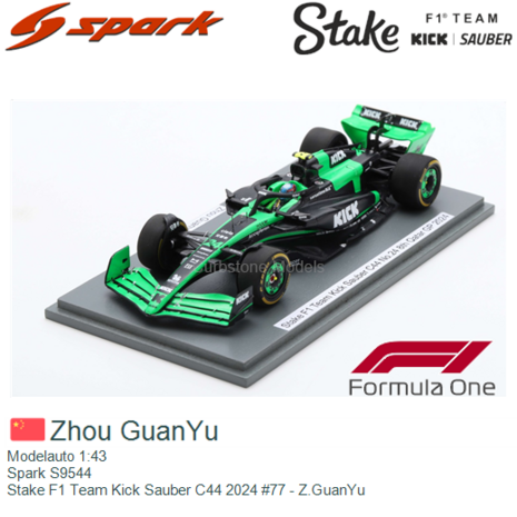 Modelauto 1:43 | Spark S9544 | Stake F1 Team Kick Sauber C44 2024 #77 - Z.GuanYu