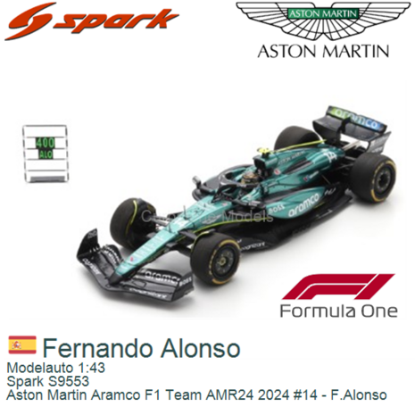 Modelauto 1:43 | Spark S9553 | Aston Martin Aramco F1 Team AMR24 2024 #14 - F.Alonso