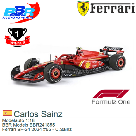 Modelauto 1:18 | BBR Models BBR241855 | Ferrari SF-24 2024 #55 - C.Sainz