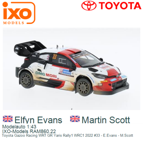 Modelauto 1:43 | IXO-Models RAM860.22 | Toyota Gazoo Racing WRT GR Yaris Rally1 WRC1 2022 #33 - E.Evans - M.Scott