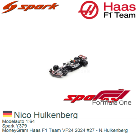 Modelauto 1:64 | Spark Y379 | MoneyGram Haas F1 Team VF24 2024 #27 - N.Hulkenberg