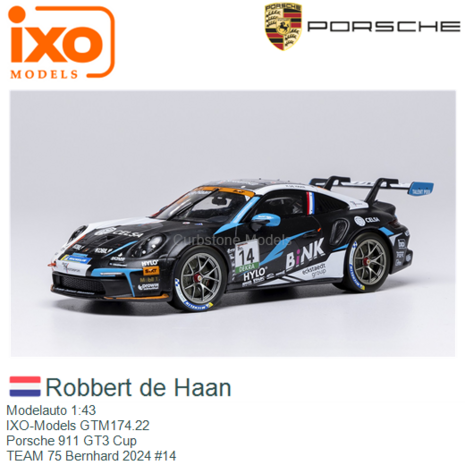 Modelauto 1:43 | IXO-Models GTM174.22 | Porsche 911 GT3 Cup | TEAM 75 Bernhard 2024 #14