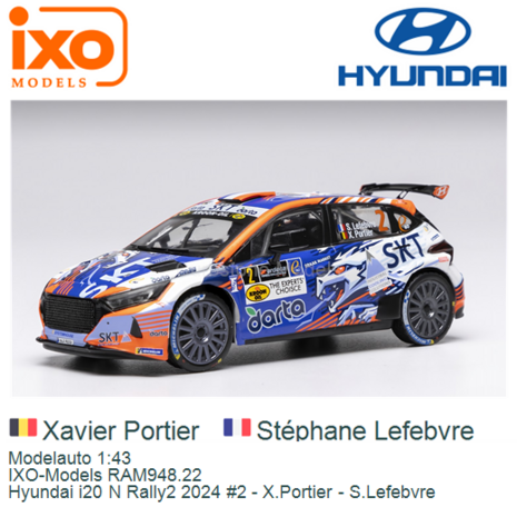 Modelauto 1:43 | IXO-Models RAM948.22 | Hyundai i20 N Rally2 2024 #2 - X.Portier - S.Lefebvre