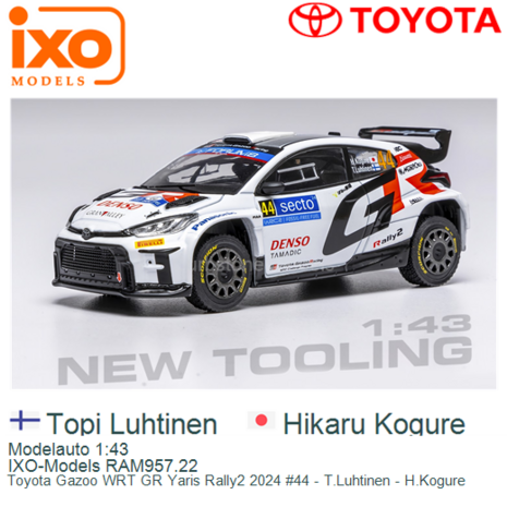 Modelauto 1:43 | IXO-Models RAM957.22 | Toyota Gazoo WRT GR Yaris Rally2 2024 #44 - T.Luhtinen - H.Kogure