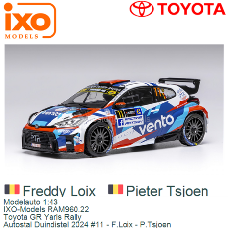 Modelauto 1:43 | IXO-Models RAM960.22 | Toyota GR Yaris Rally | Autostal Duindistel 2024 #11 - F.Loix - P.Tsjoen