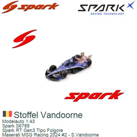 Modelauto 1:43 | Spark S6789 | Spark RT Gen3 Tipo Folgore | Maserati MSG Racing 2024 #2 - S.Vandoorne
