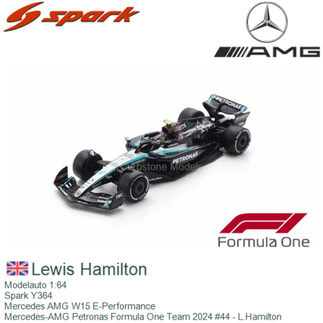 Modelauto 1:64 | Spark Y364 | Mercedes AMG W15 E-Performance | Mercedes-AMG Petronas Formula One Team 2024 #44 - L.Hamilton