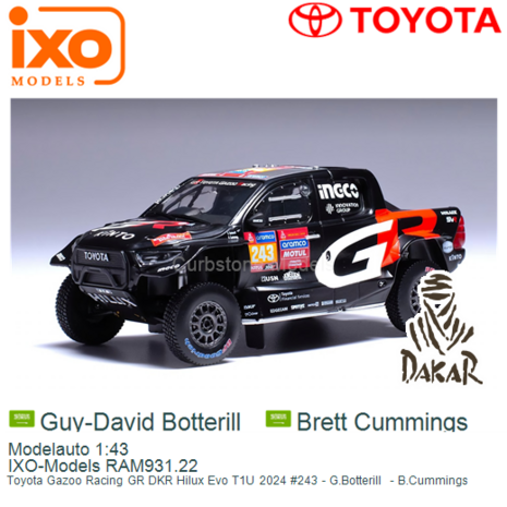 Modelauto 1:43 | IXO-Models RAM931.22 | Toyota Gazoo Racing GR DKR Hilux Evo T1U 2024 #243 - G.Botterill  - B.Cummings
