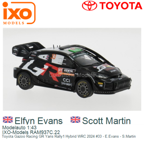Modelauto 1:43 | IXO-Models RAM937C.22 | Toyota Gazoo Racing GR Yaris Rally1 Hybrid WRC 2024 #33 - E.Evans - S.Martin