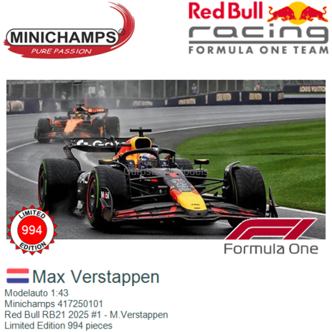 Modelauto 1:43 | Minichamps 417250101 | Red Bull RB21 2025 #1 - M.Verstappen