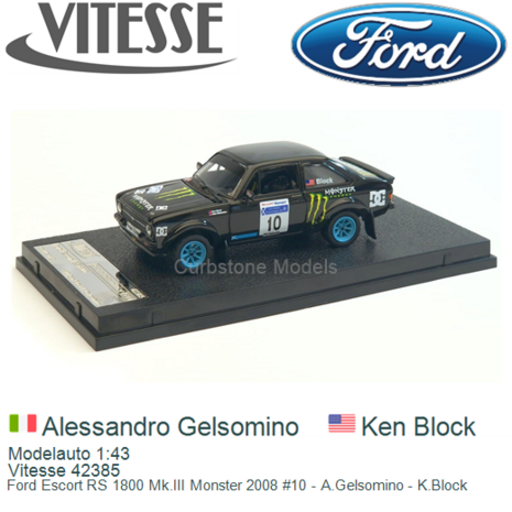 Modelauto 1:43 | Vitesse 42385 | Ford Escort RS 1800 Mk.III Monster 2008 #10 - A.Gelsomino - K.Block