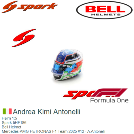 Helm 1:5 | Spark 5HF186 | Bell Helmet | Mercedes-AMG PETRONAS F1 Team 2025 #12 - A.Antonelli