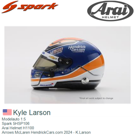 Modelauto 1:5 | Spark 5HSP106 | Arai Helmet H1100 | Arrows McLaren HendrickCars.com 2024 - K.Larson