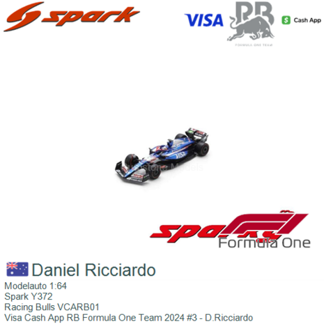 Modelauto 1:64 | Spark Y372 | Racing Bulls VCARB01 | Visa Cash App RB Formula One Team 2024 #3 - D.Ricciardo