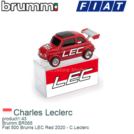 product1:43 | Brumm BR065 | Fiat 500 Brums LEC Red 2020 - C.Leclerc