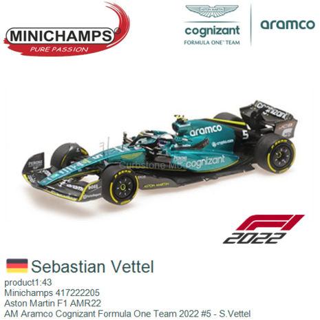 product1:43 | Minichamps 417222205 | Aston Martin F1 AMR22 | AM Aramco Cognizant Formula One Team 2022 #5 - S.Vettel
