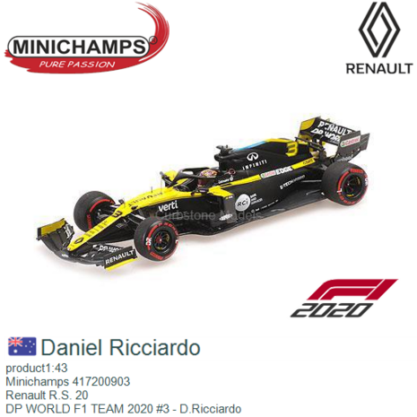 product1:43 | Minichamps 417200903 | Renault R.S. 20 | DP WORLD F1 TEAM 2020 #3 - D.Ricciardo