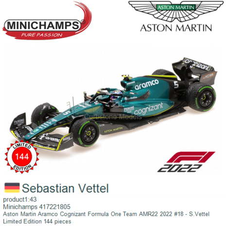 product1:43 | Minichamps 417221805 | Aston Martin Aramco Cognizant Formula One Team AMR22 2022 #18 - S.Vettel