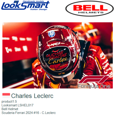 product1:5 | Looksmart LSHEL017 | Bell Helmet | Scuderia Ferrari 2024 #16 - C.Leclerc