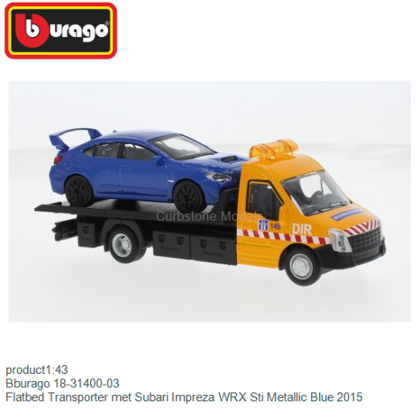 product1:43 | Bburago 18-31400-03 | Flatbed Transporter met Subari Impreza WRX Sti Metallic Blue 2015
