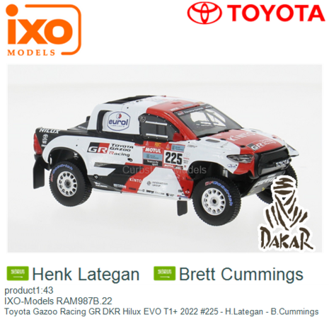product1:43 | IXO-Models RAM987B.22 | Toyota Gazoo Racing GR DKR Hilux EVO T1+ 2022 #225 - H.Lategan - B.Cummings
