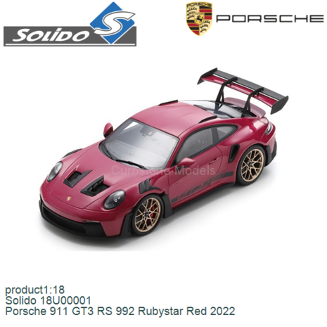 product1:18 | Solido 18U00001 | Porsche 911 GT3 RS 992 Rubystar Red 2022