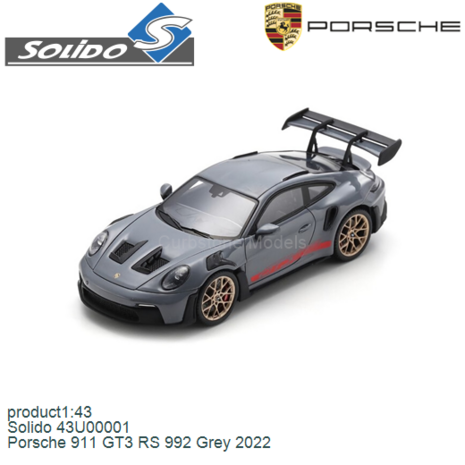 product1:43 | Solido 43U00001 | Porsche 911 GT3 RS 992 Grey 2022