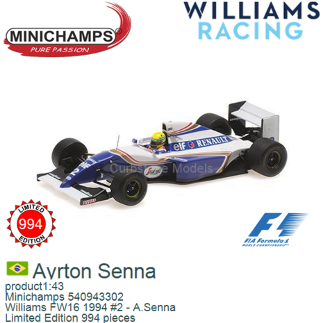 product1:43 | Minichamps 540943302 | Williams FW16 1994 #2 - A.Senna