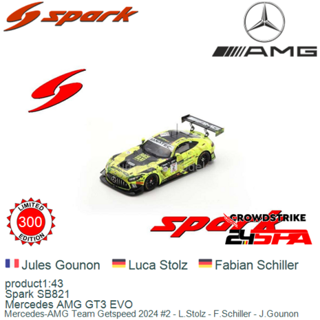 product1:43 | Spark SB821 | Mercedes AMG GT3 EVO | Mercedes-AMG Team Getspeed 2024 #2 - L.Stolz - F.Schiller - J.Gounon