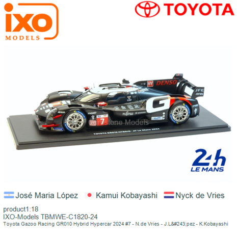 product1:18 | IXO-Models TBMWE-C1820-24 | Toyota Gazoo Racing GR010 Hybrid Hypercar 2024 #7 - N.de Vries - J.L&#243;pez - K