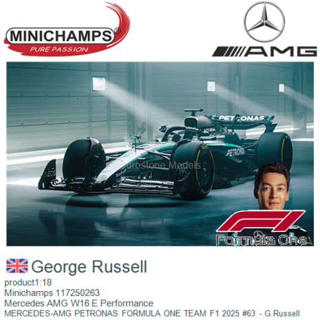 product1:18 | Minichamps 117250263 | Mercedes AMG W16 E Performance | MERCEDES-AMG PETRONAS FORMULA ONE TEAM F1 2025 #63 - G.Ru
