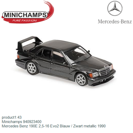 product1:43 | Minichamps 940923400 | Mercedes Benz 190E 2,5-16 Evo2 Blauw / Zwart metallic 1990