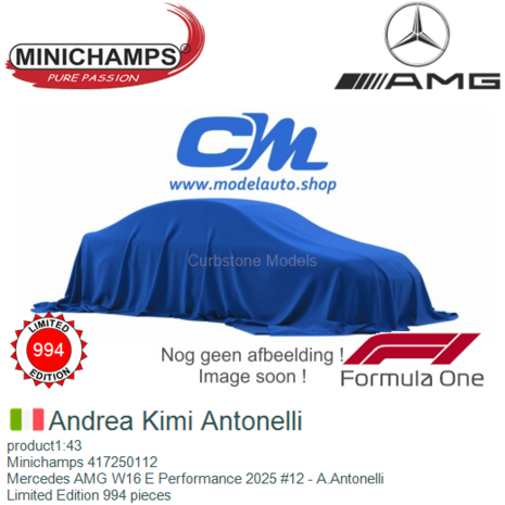 product1:43 | Minichamps 417250112 | Mercedes AMG W16 E Performance 2025 #12 - A.Antonelli
