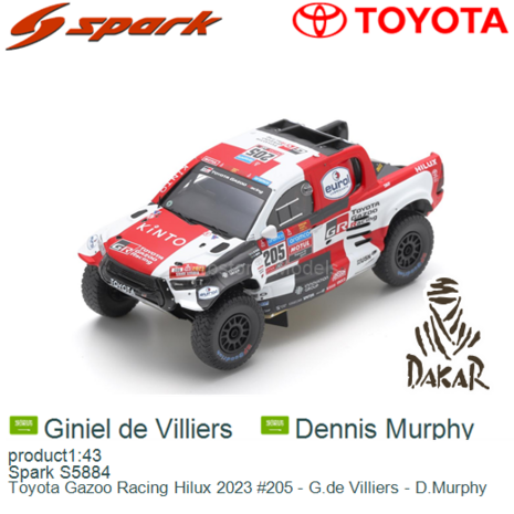 product1:43 | Spark S5884 | Toyota Gazoo Racing Hilux 2023 #205 - G.de Villiers - D.Murphy