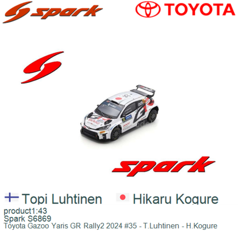 product1:43 | Spark S6869 | Toyota Gazoo Yaris GR Rally2 2024 #35 - T.Luhtinen - H.Kogure